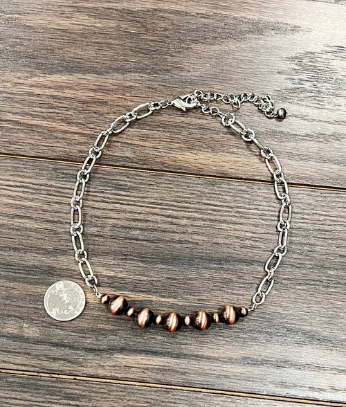 739229, Handmade 15" Copper Navajo Bead Necklace