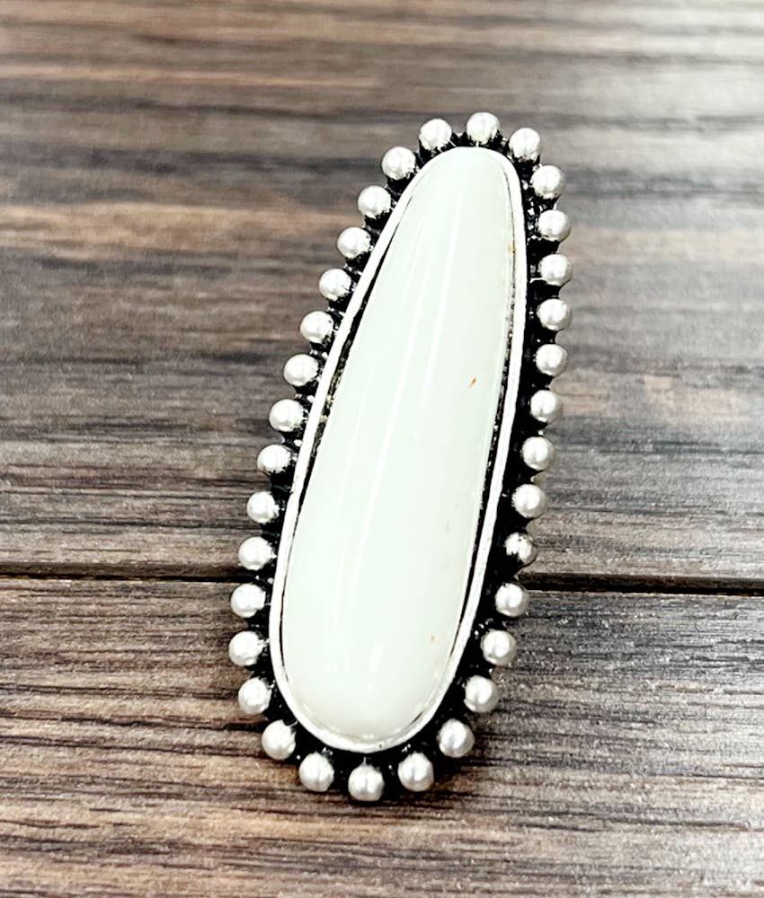 750206, Very-Big White Turquoise, Brass Adjustable Ring
