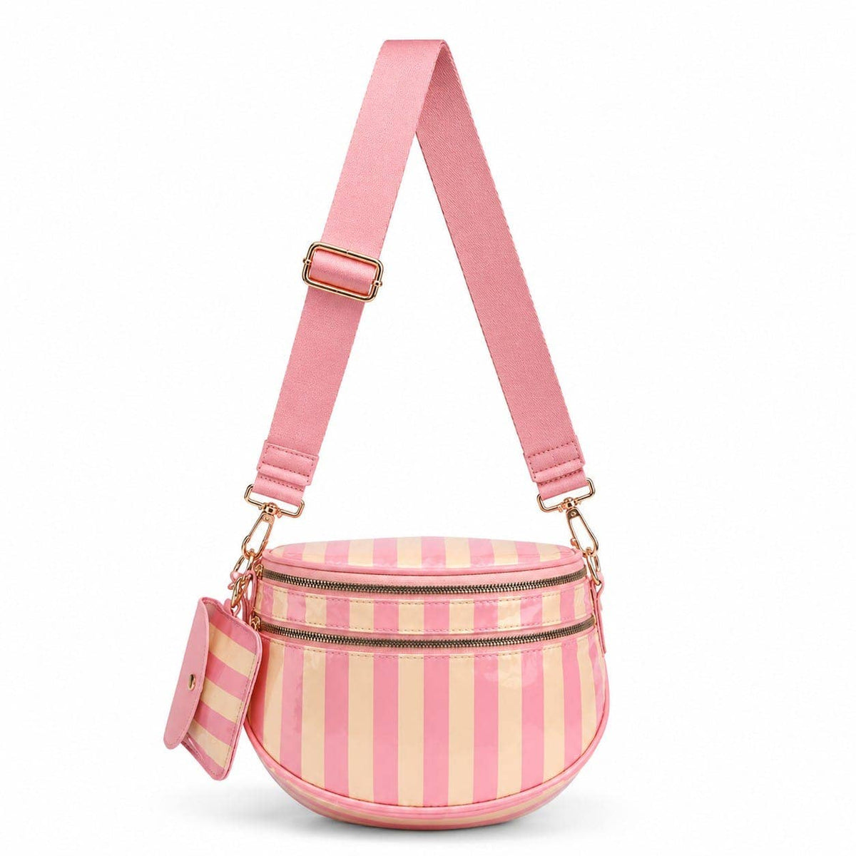 SF261009 Linda Striped Glossy Crossbody Bag with Coin Pouch: Pink Green