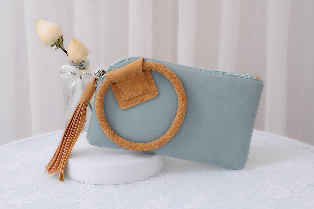 BP204 Fashion Cuff Handle Tassel Wristlet Clutch: Tan