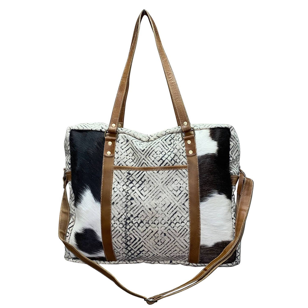 Handprinted Leather Canvas Hide Weekender Bag