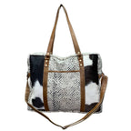 Handprinted Leather Canvas Hide Weekender Bag