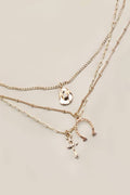 TRIO LAYER HORSESHOE HAT CROSS CHARM NECKLACE | 80N436: Gold