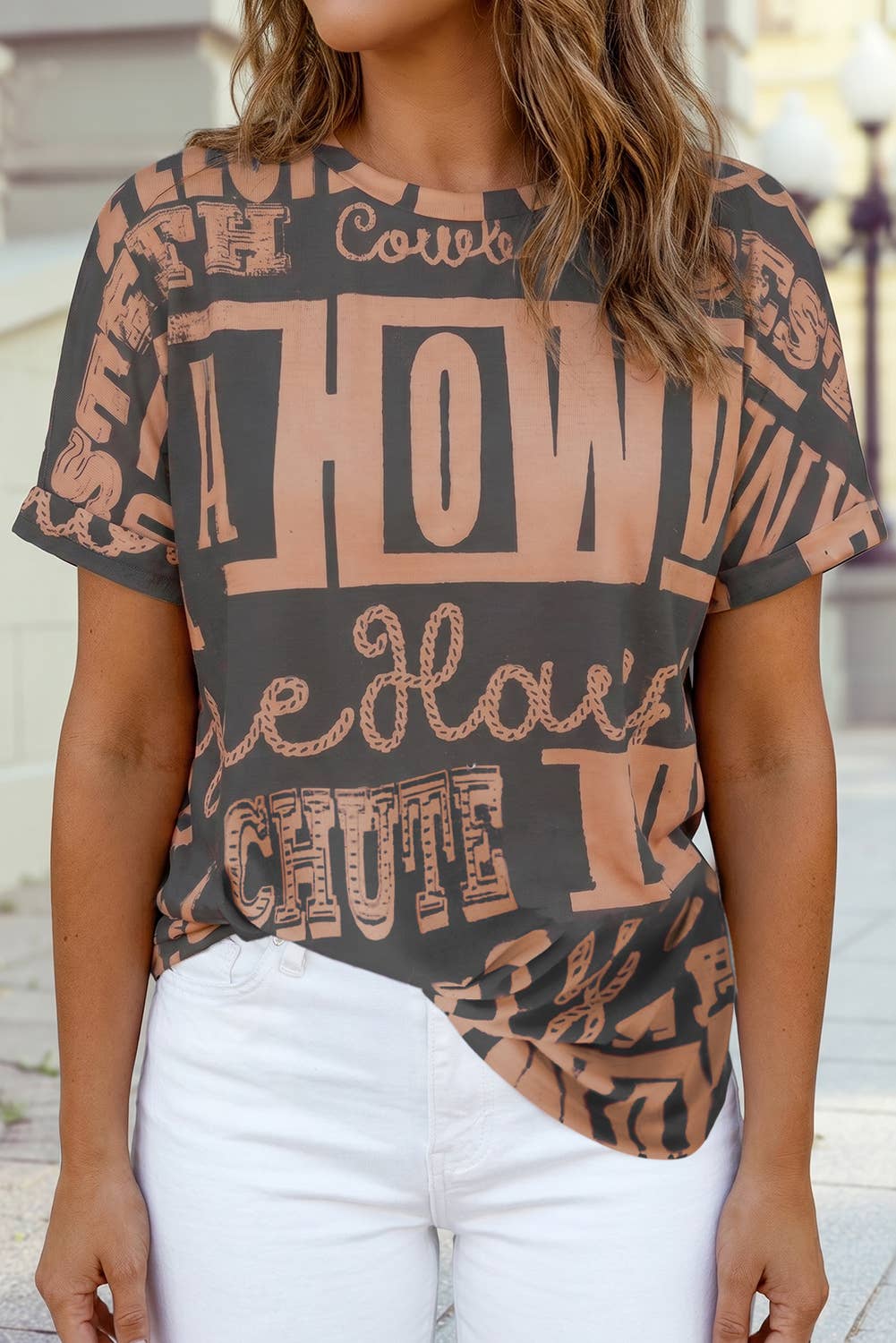 Howdy Cowboy Letter Printed Western Fashion Tee: Dark Grey / XL