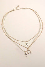 TRIO LAYER HORSESHOE HAT CROSS CHARM NECKLACE | 80N436: Gold