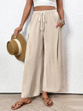 Apricot Casual Wide Leg Drawstring Pocket